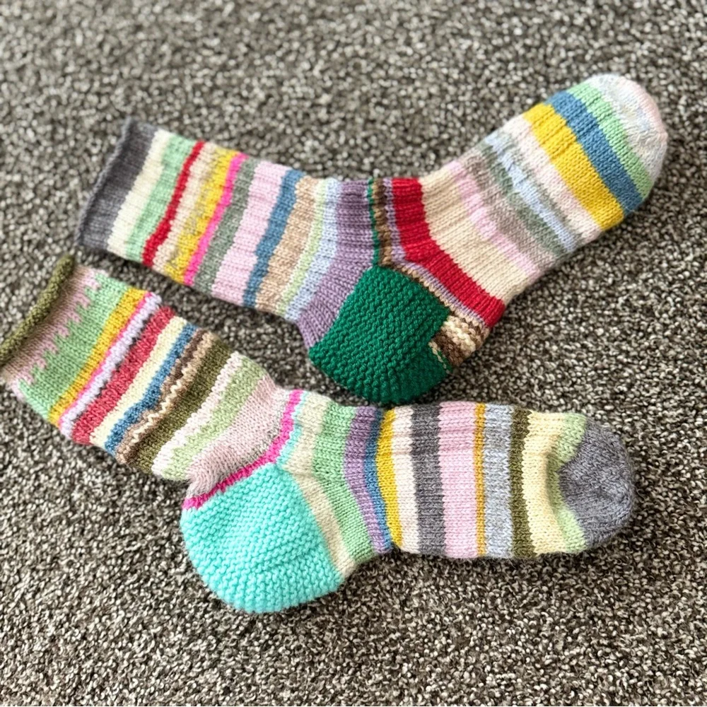 Women’s Scrappy Wool Socks Rainbow Striped Hand Knit - Picture 3 of 7